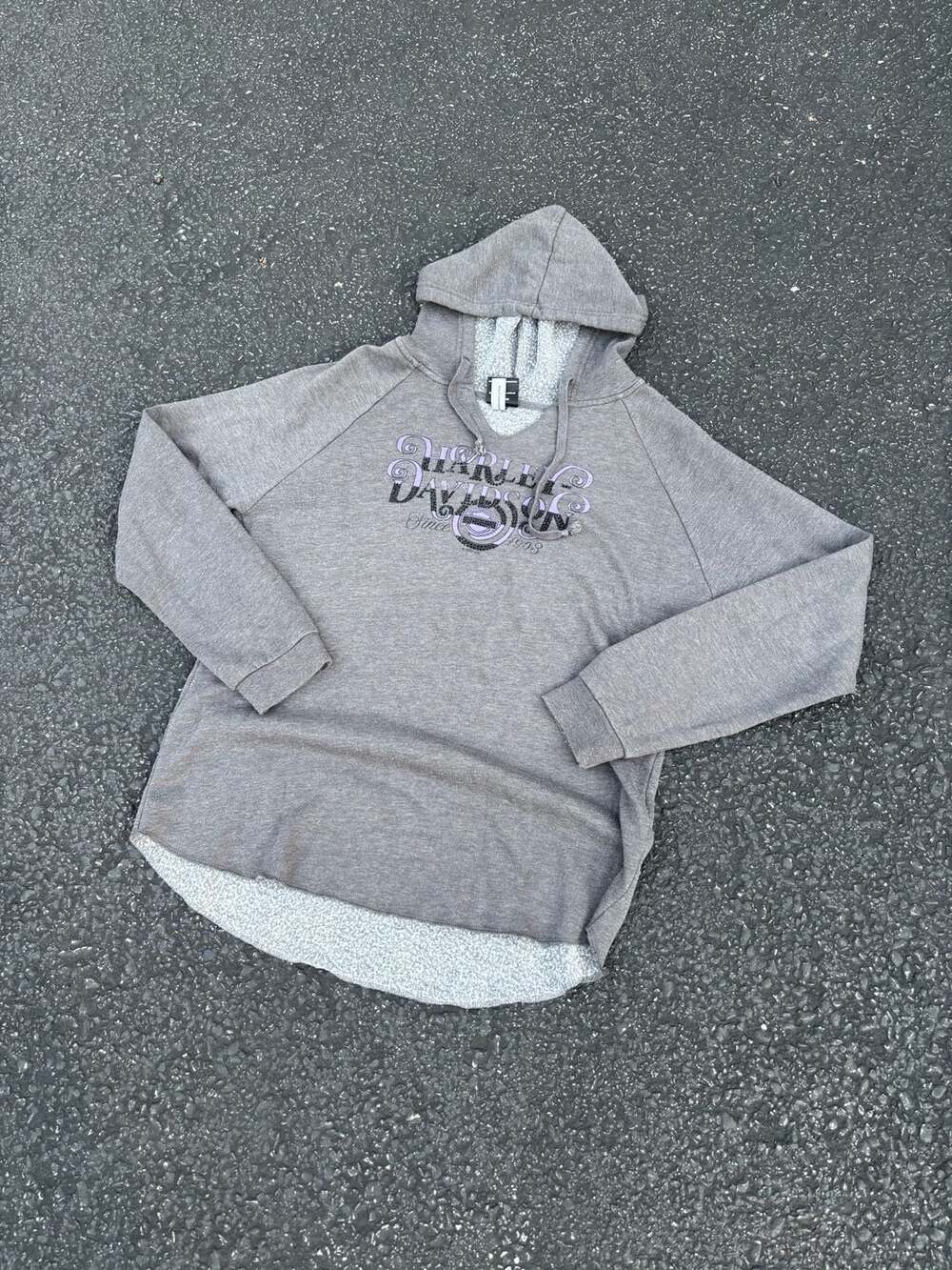 Harley-Davidson Women's Gray Rhinestone Pullover V-Neck Hoodie Size L